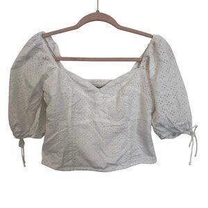 Abercrombie & Fitch White Puff Sleeve Cropped Lace Up Corset Top Sz S